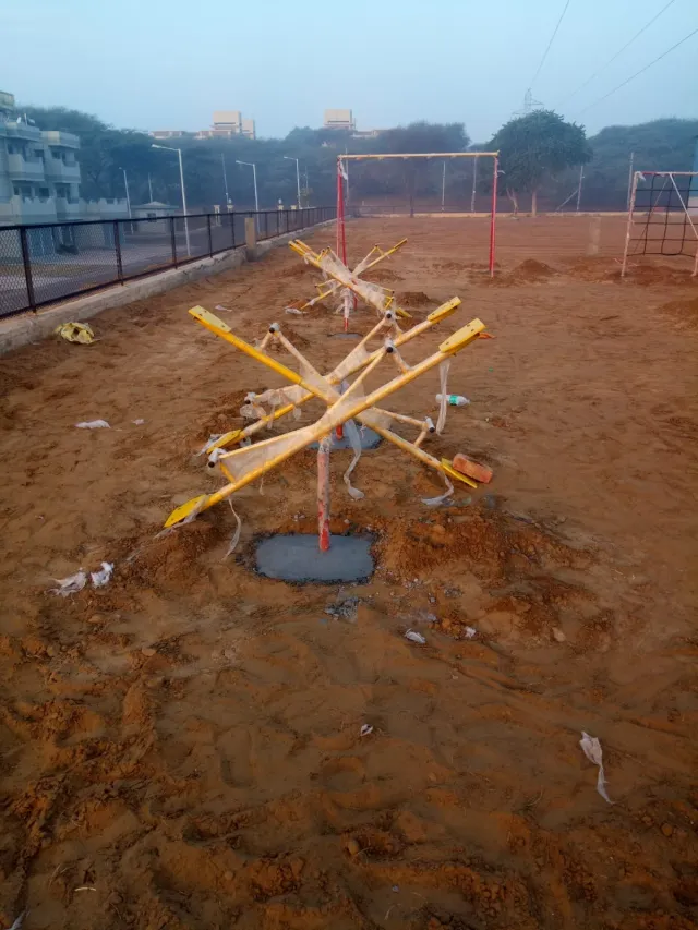 Outdoor play equipment during installation